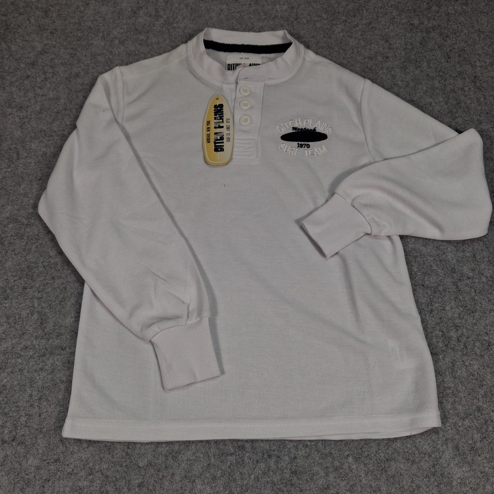 Ditch Plains Henley Shirt Boys M‎ 10/12 White Montauk Surf Team DP7005B